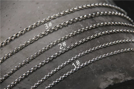 Sterling Silver Oval Link Long Biker Necklace - view 2