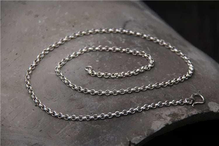 Sterling Silver Oval Link Long Biker Necklace - view 3