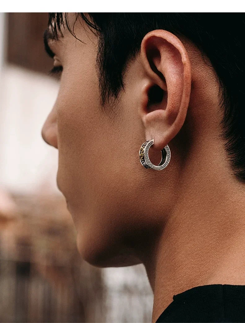 Sterling Silver Pixiu Hoop Earrings for Bikers shown in a rider lifestyle view 3