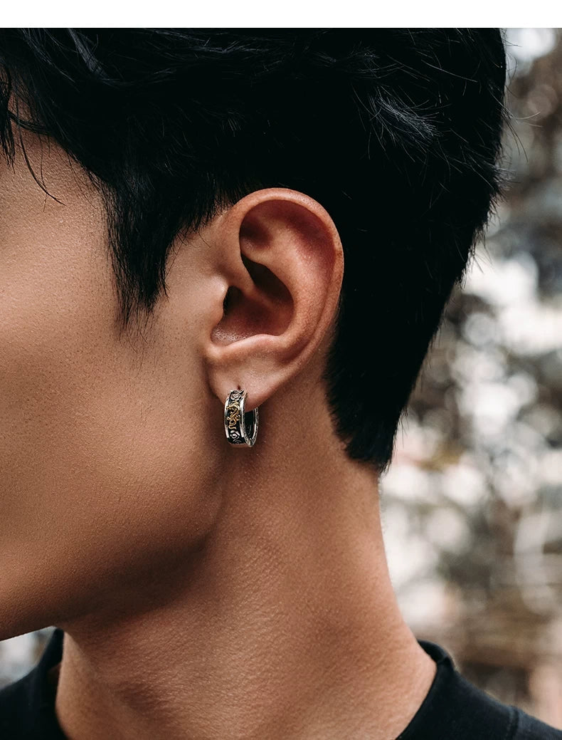 Sterling Silver Pixiu Hoop Earrings for Bikers shown in a rider lifestyle view 4