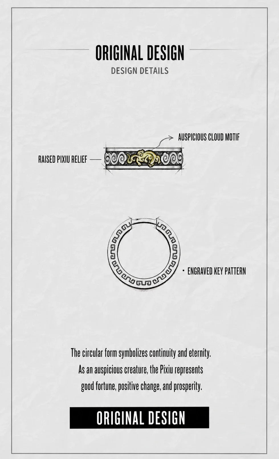 Sterling silver Pixiu hoop earrings design details in English