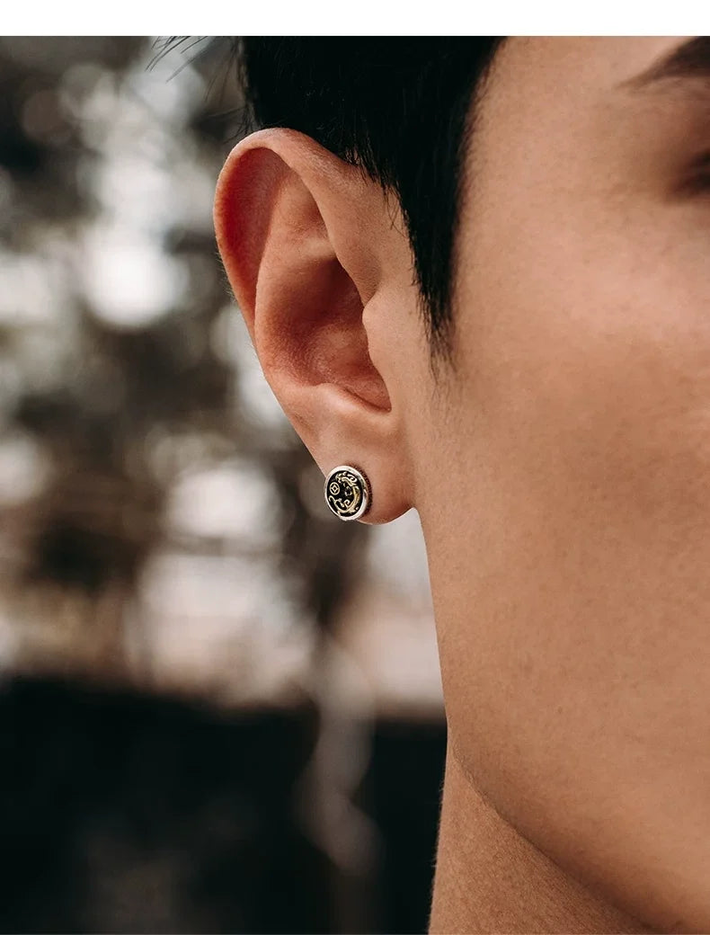 Sterling Silver Pixiu Stud Earrings for Bikers shown in a rider lifestyle view 3
