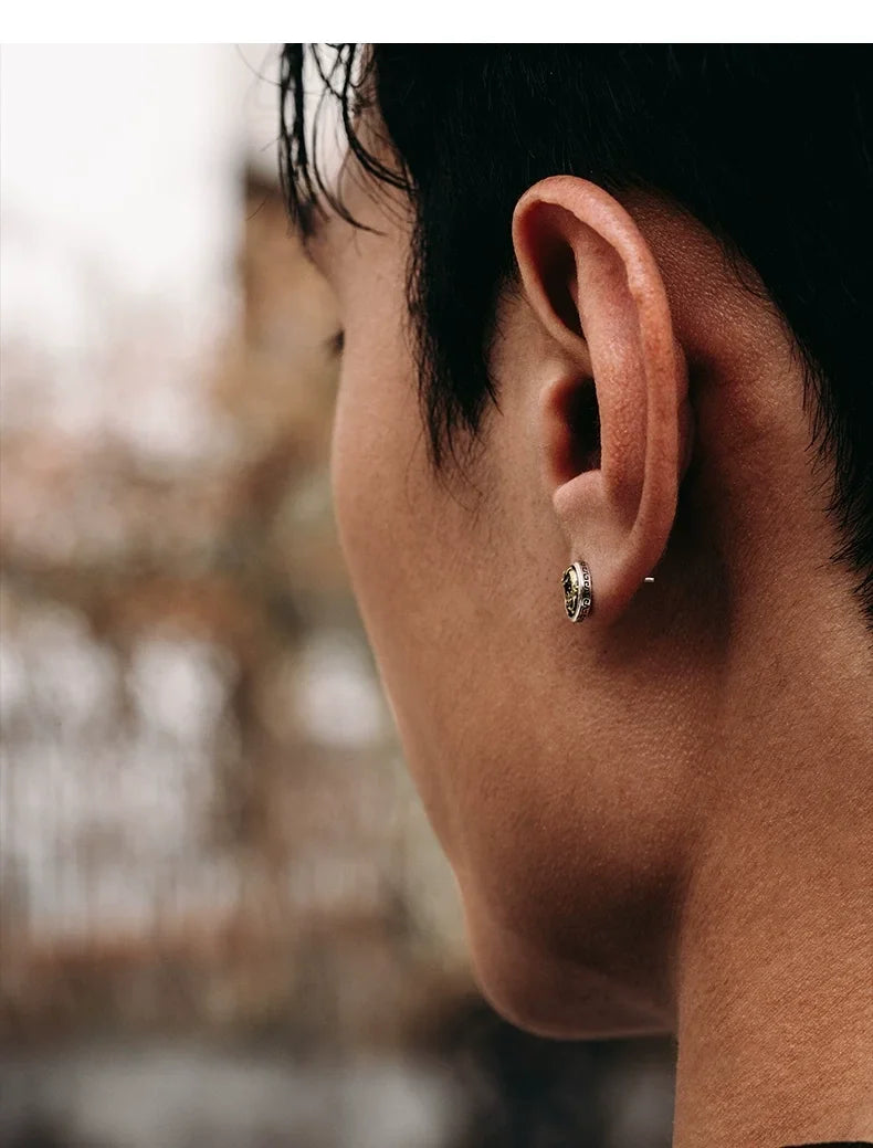 Sterling Silver Pixiu Stud Earrings for Bikers shown in a rider lifestyle view 4