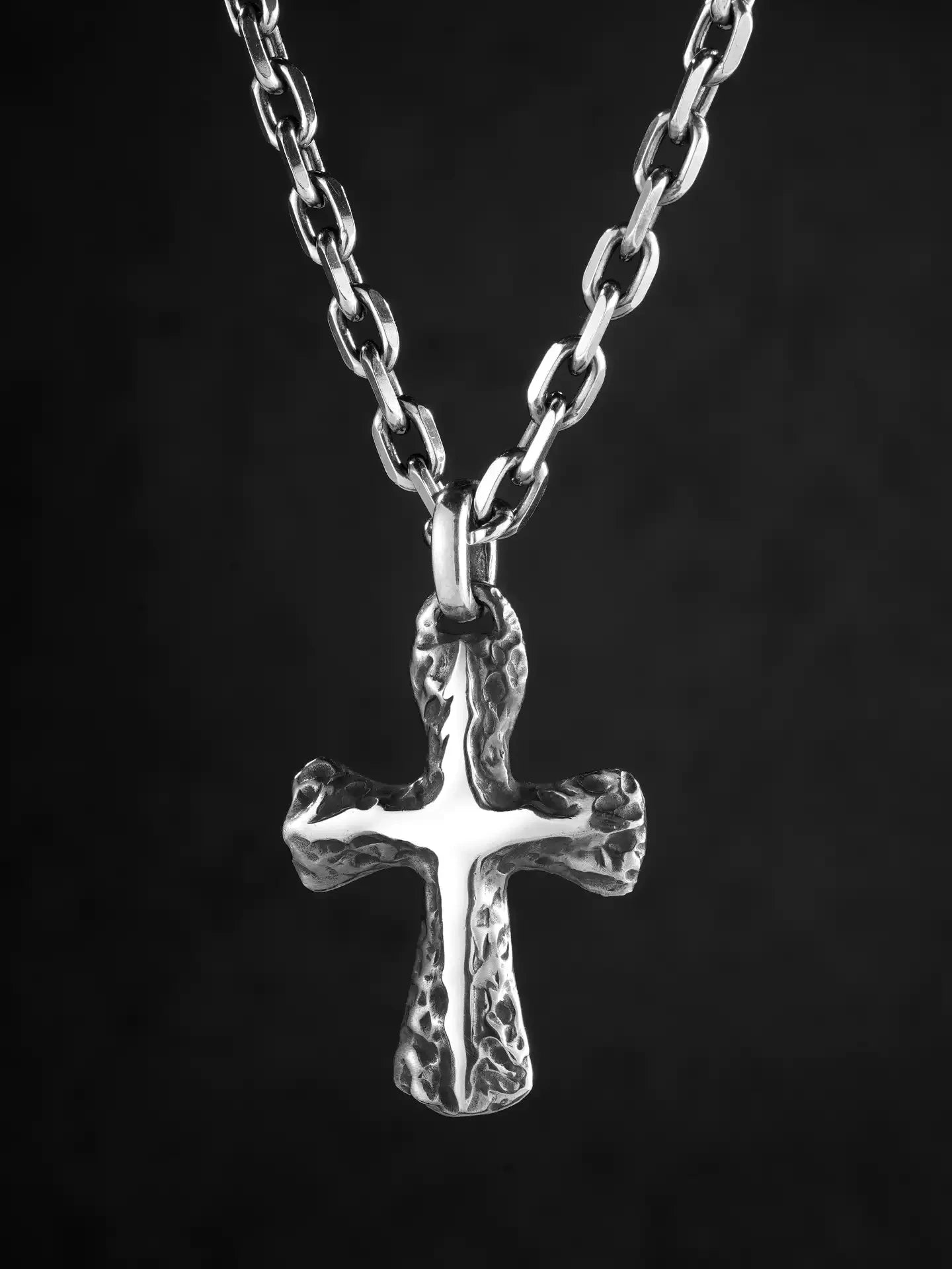 rock-textured sterling silver cross biker pendant 02 product view