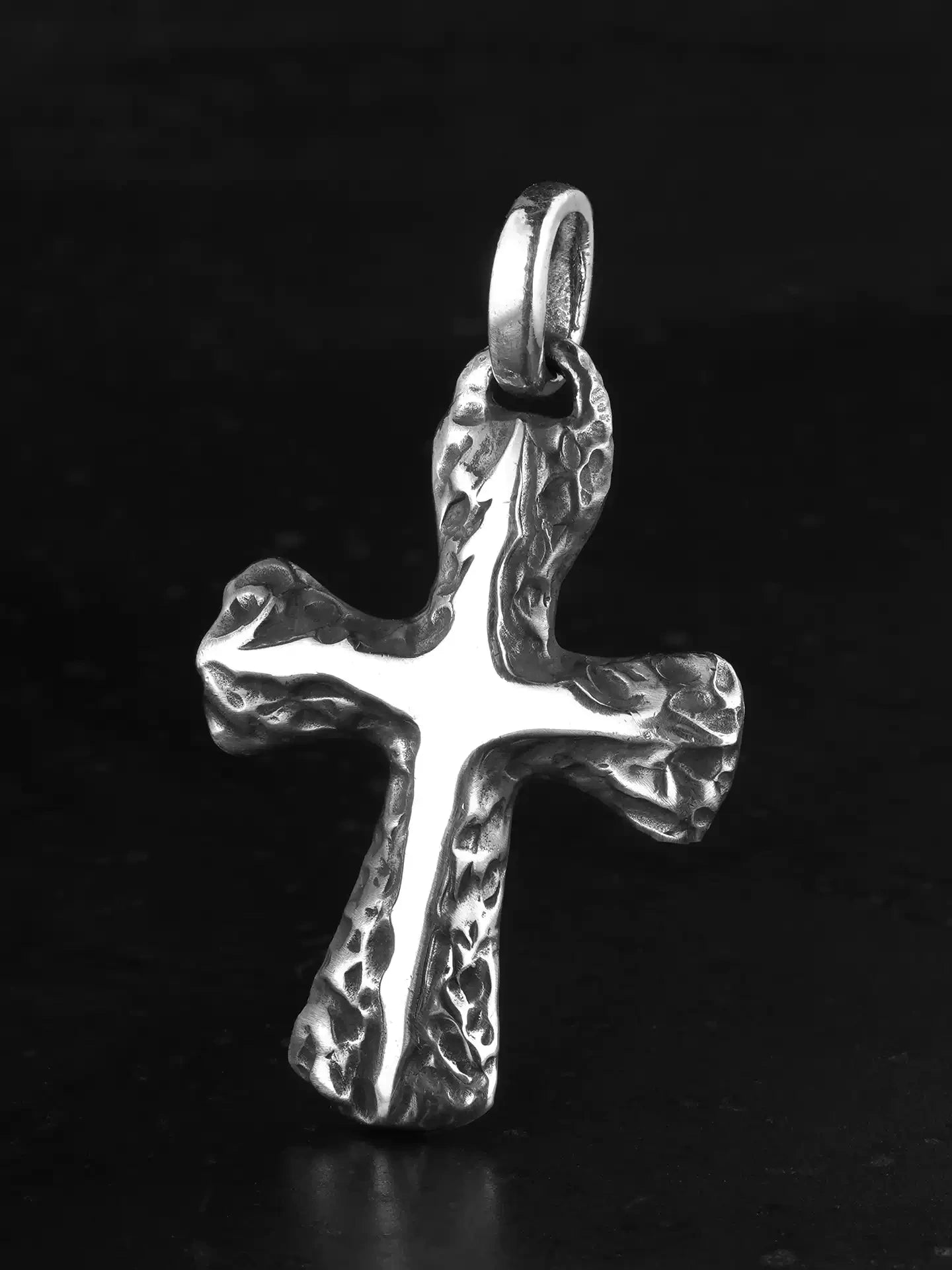 rock-textured sterling silver cross biker pendant 03 product view