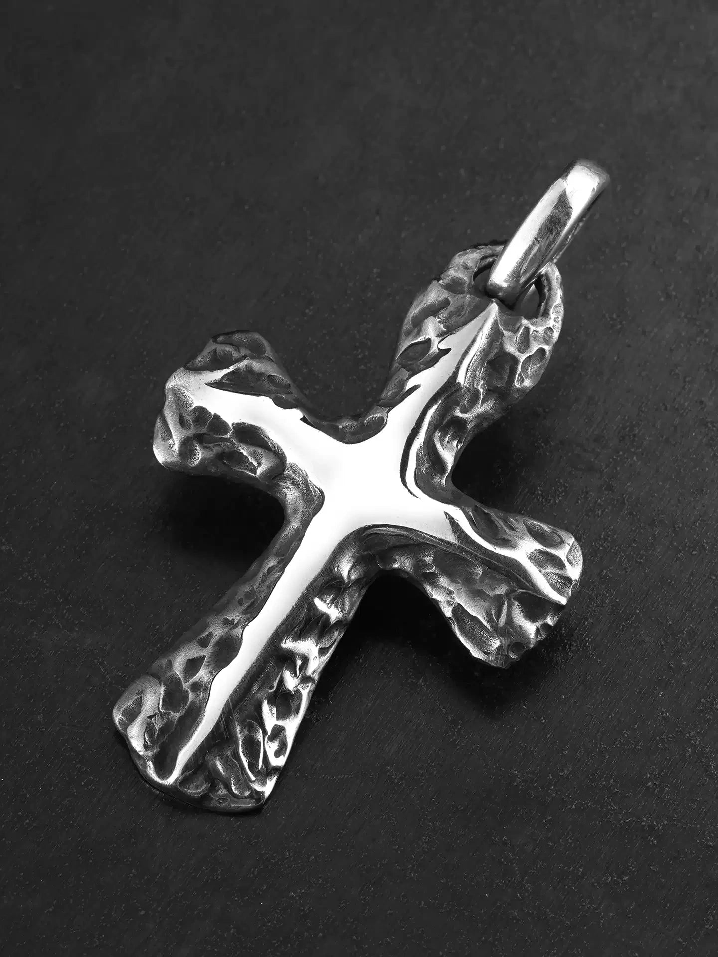 rock-textured sterling silver cross biker pendant 05 product view