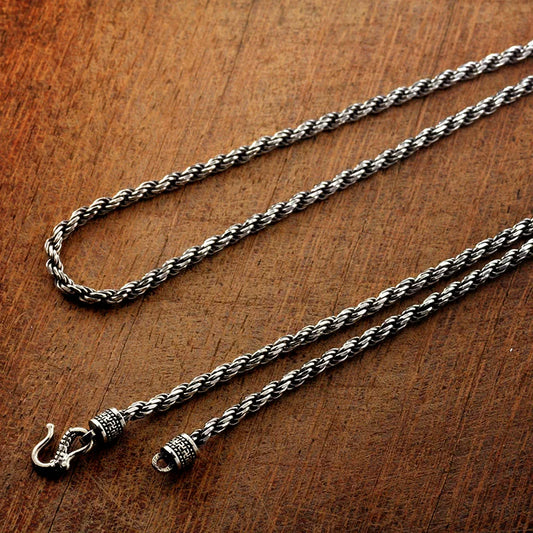 Sterling Silver Rope and Swastika Link Biker Necklace - view 1