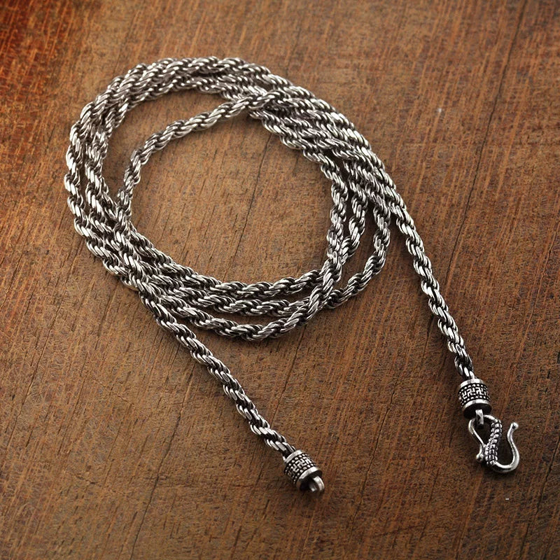 Sterling Silver Rope and Swastika Link Biker Necklace - view 2