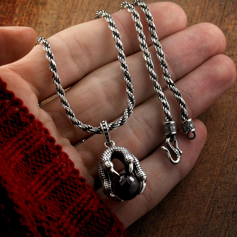 Sterling Silver Rope and Swastika Link Biker Necklace - view 3