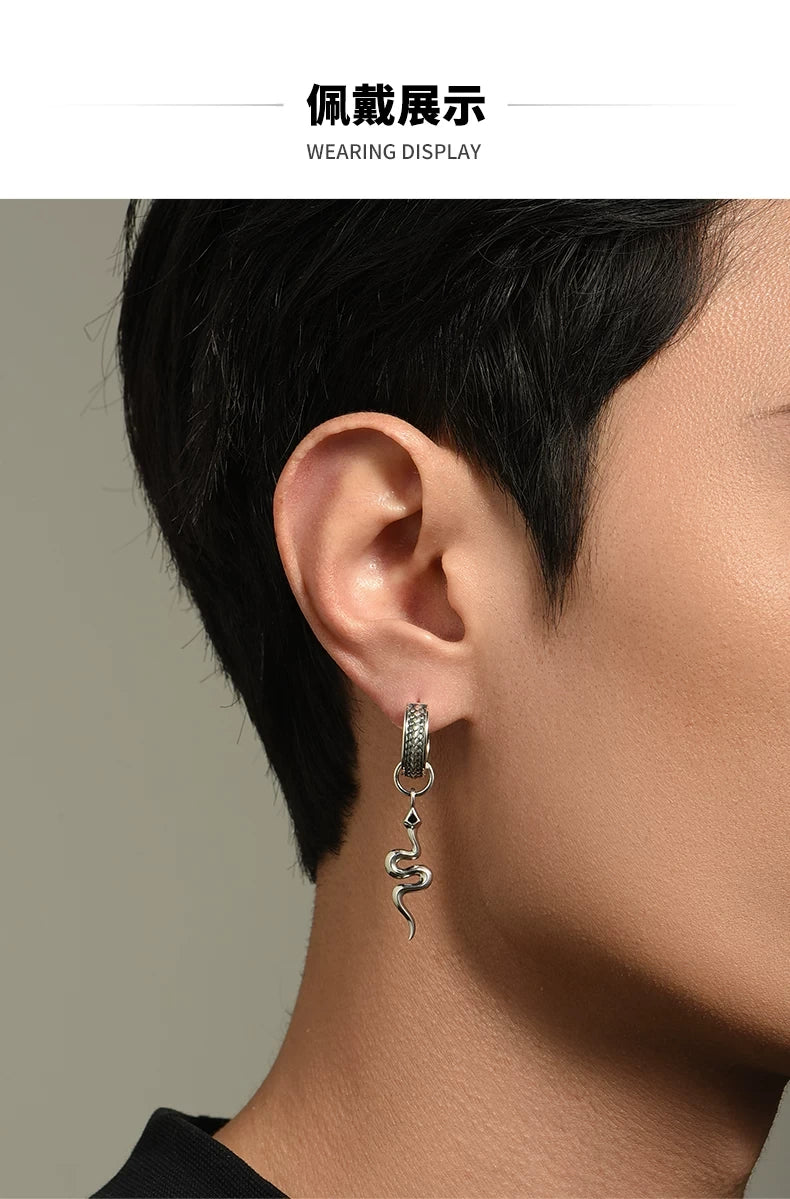 Sterling Silver Serpent Drop Earrings for Bikers shown in a rider lifestyle view 1
