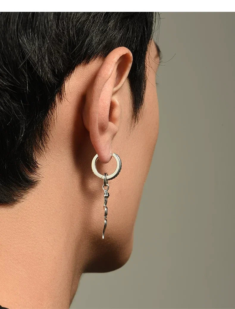 Sterling Silver Serpent Drop Earrings for Bikers shown in a rider lifestyle view 3