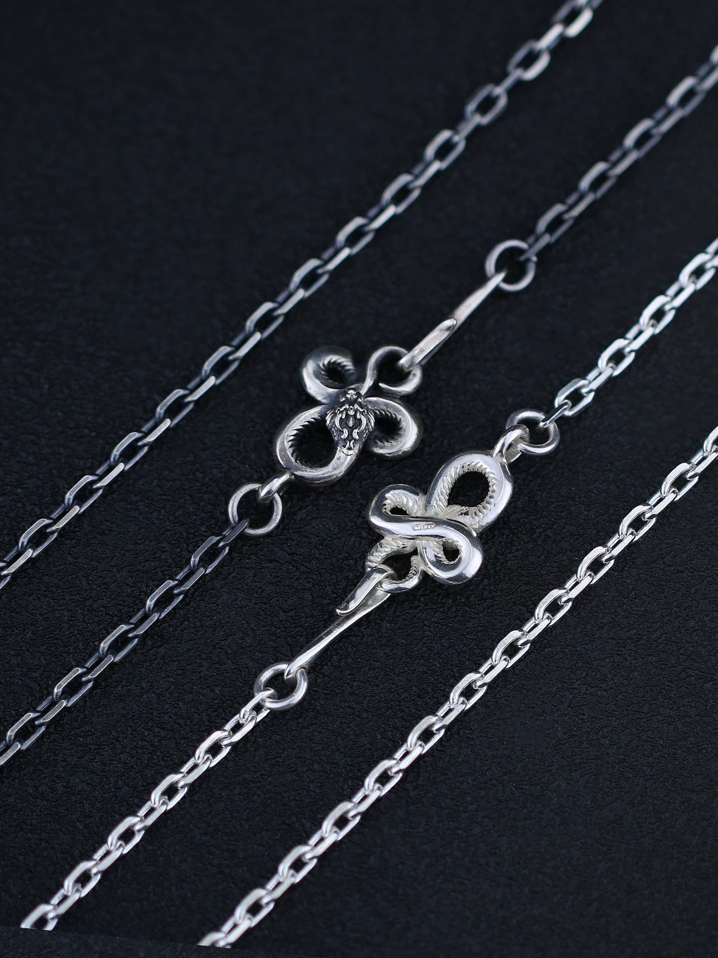 Sterling Silver Snake Clasp Mariner Biker Necklace - view 2