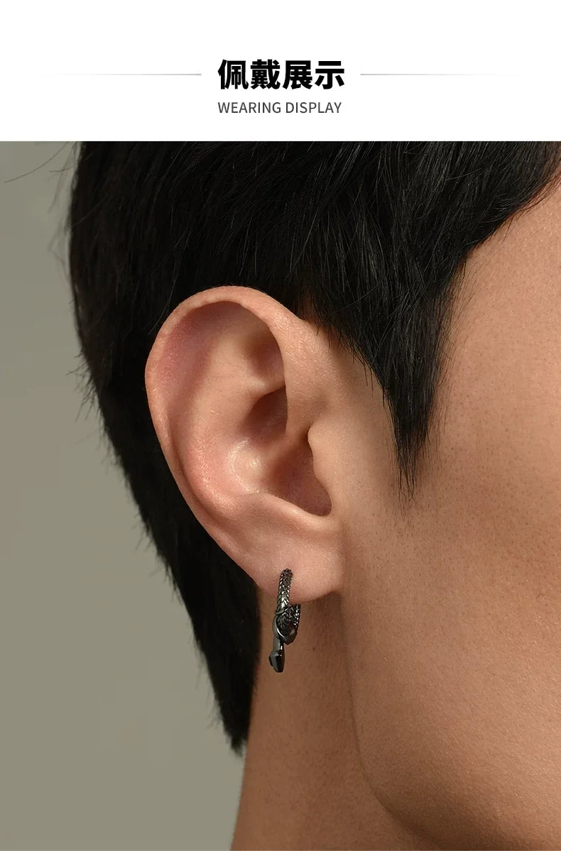 Sterling Silver Snake Scale Drop Earrings for Bikers shown in a rider lifestyle view 1