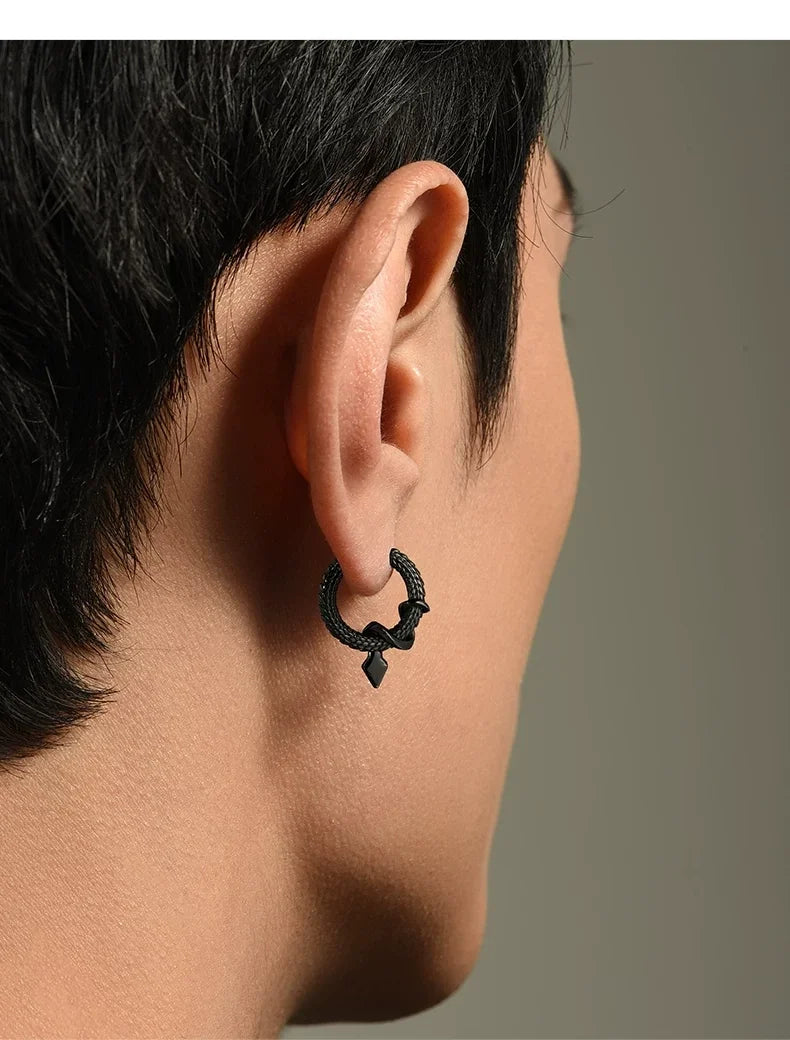 Sterling Silver Snake Scale Drop Earrings for Bikers shown in a rider lifestyle view 2