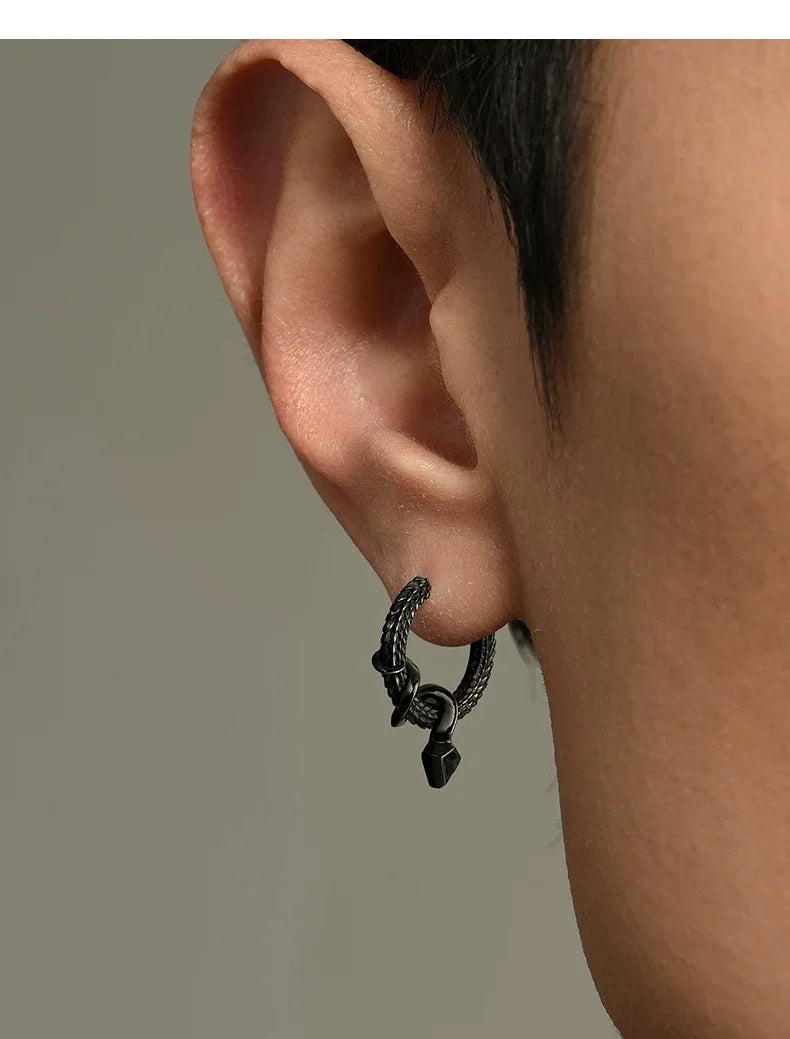 Sterling Silver Snake Scale Drop Earrings for Bikers shown in a rider lifestyle view 4
