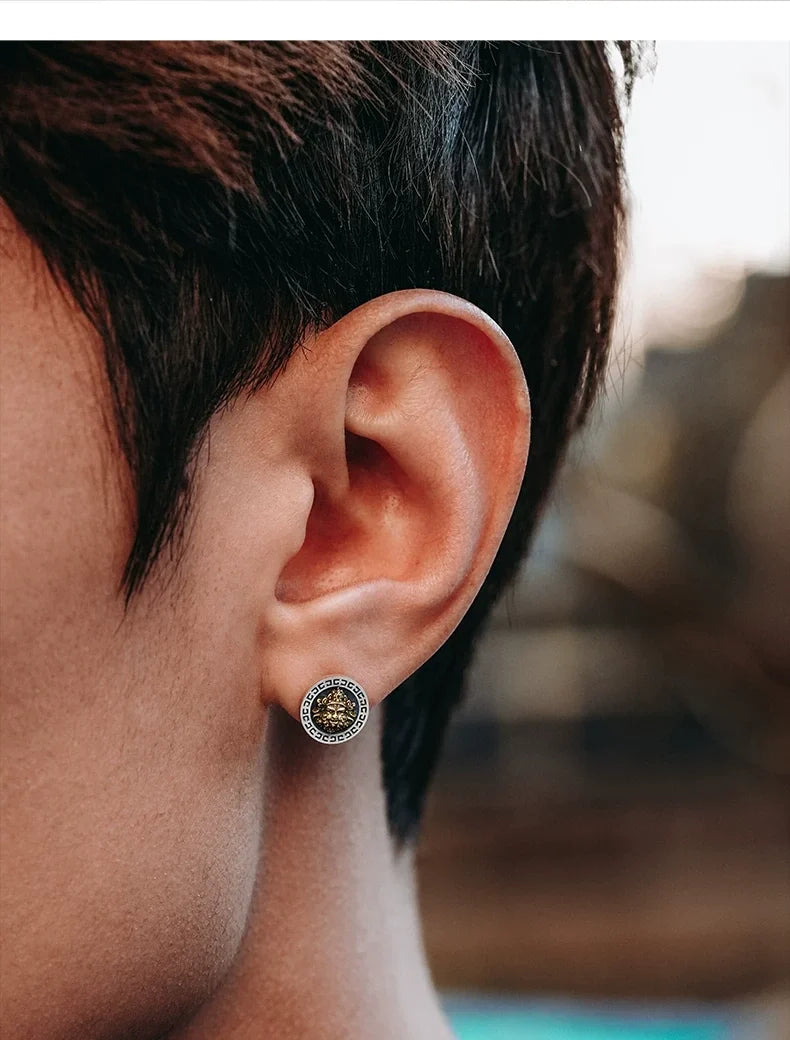 Sterling Silver Yellow Jambhala Stud Earrings for Bikers shown in a rider lifestyle view 2