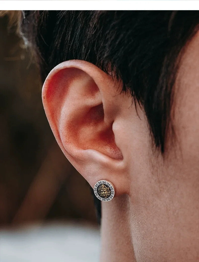 Sterling Silver Yellow Jambhala Stud Earrings for Bikers shown in a rider lifestyle view 3
