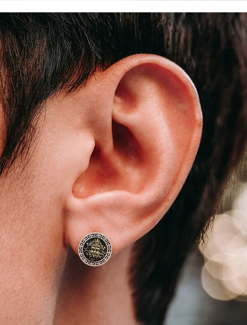Sterling Silver Yellow Jambhala Stud Earrings for Bikers shown in a rider lifestyle view 4