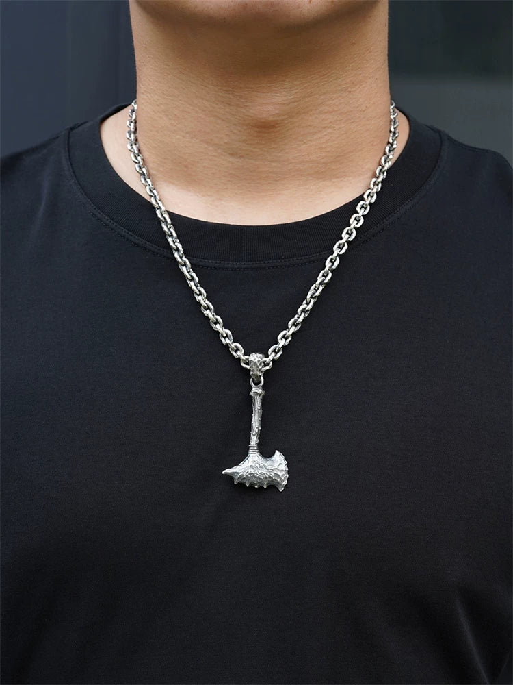 Stone Age axe sterling silver biker pendant worn on a chain