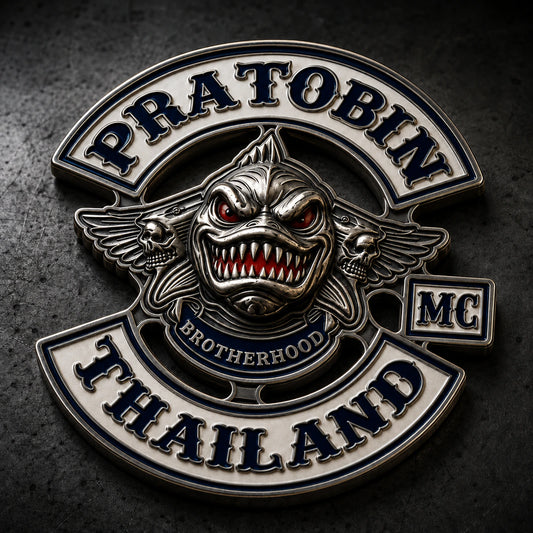 3D relief member badge featuring a custom metal motorcycle club badge made with an approved club logo.