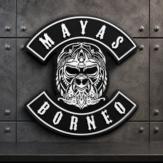 Custom-shape motorcycle club plaque built around an approved club emblem.