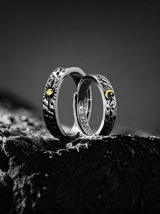 Sun and Moon Sterling Silver Couple Rings - product view