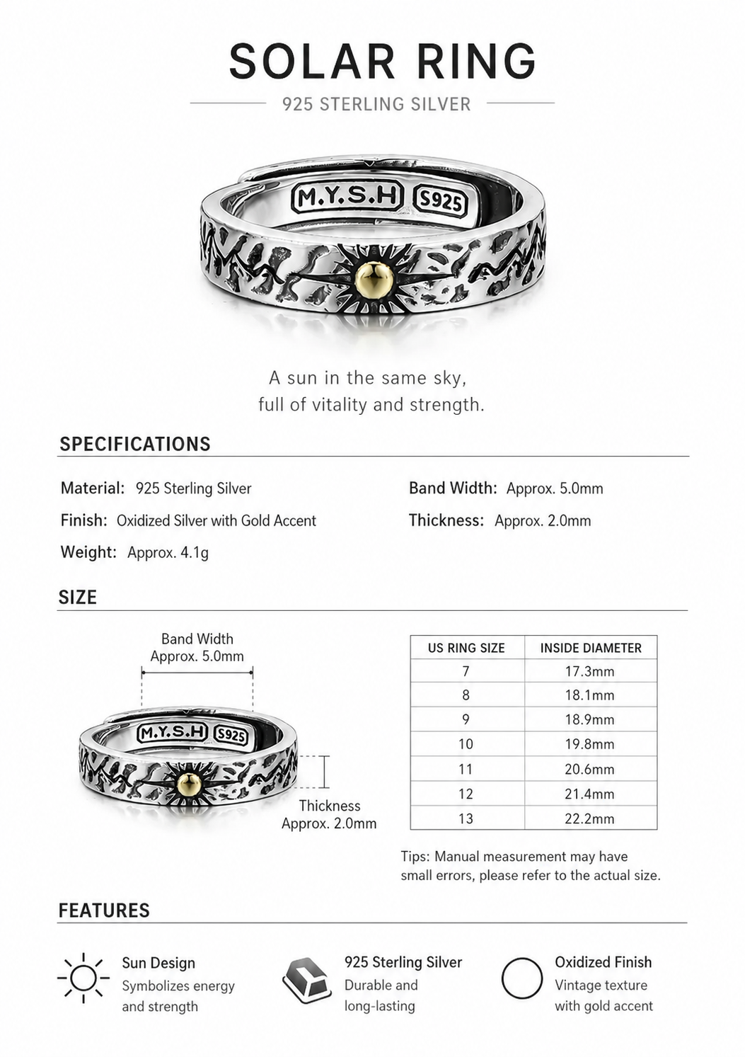 Sun and Moon Sterling Silver Couple Rings - English product detail 10