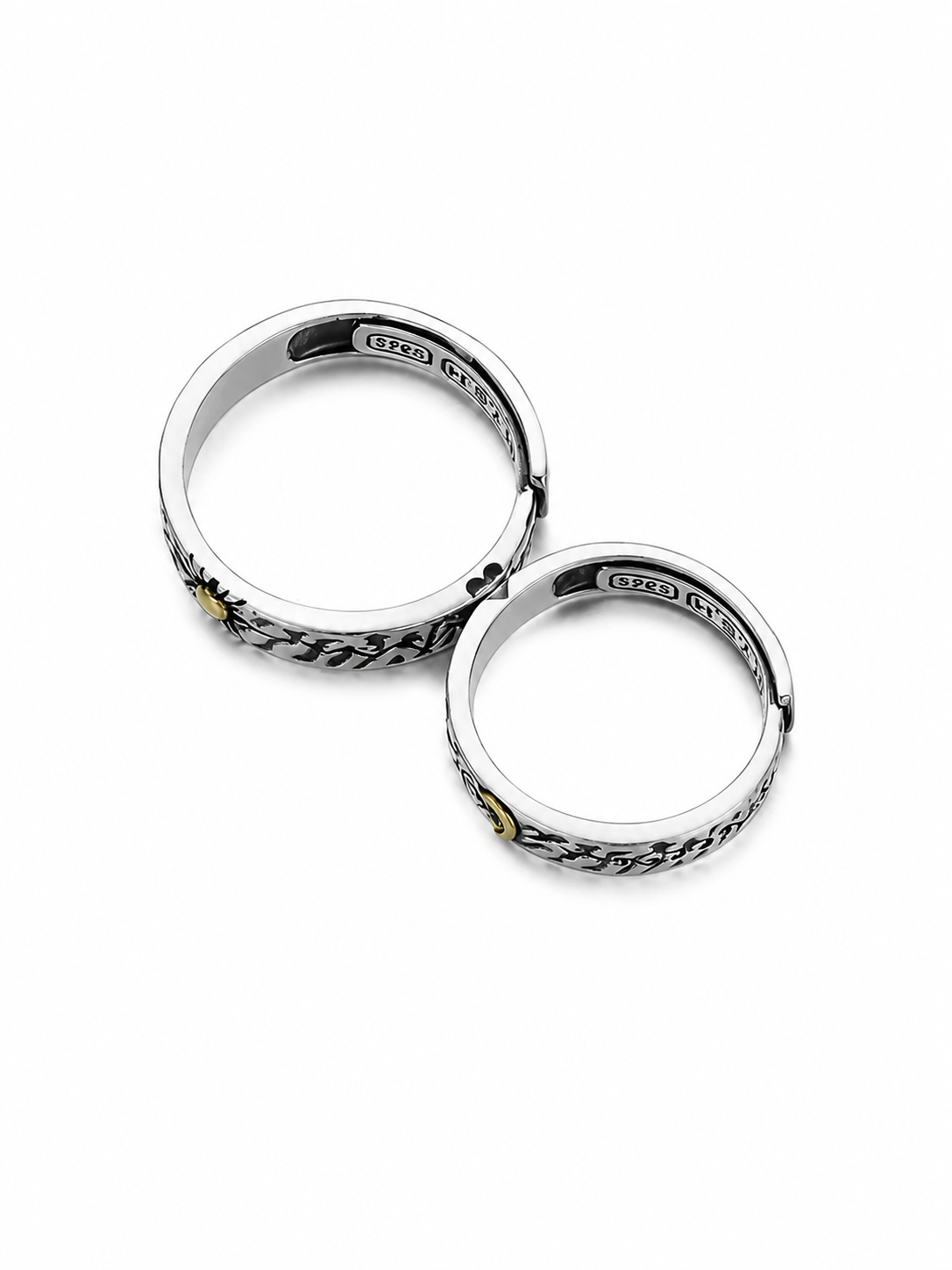 Sun and Moon Sterling Silver Couple Rings - product view 2