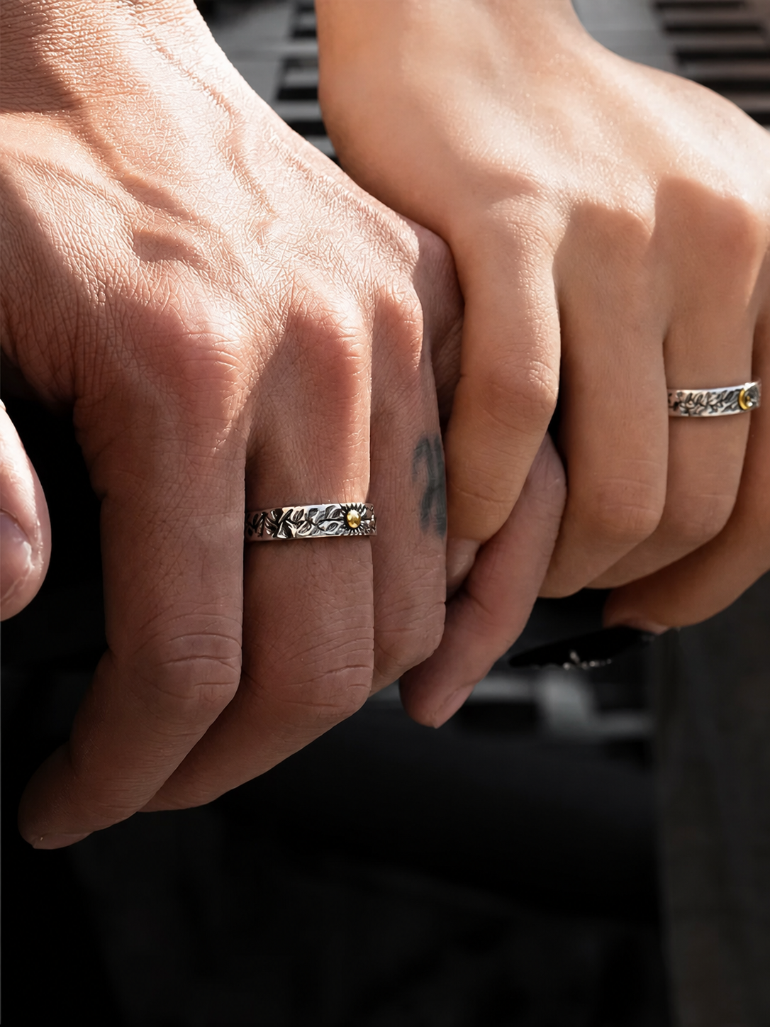 Sun and Moon Sterling Silver Couple Rings - product view 3
