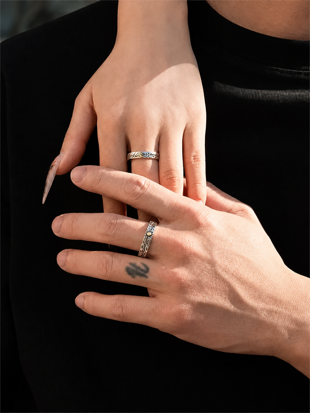Sun and Moon Sterling Silver Couple Rings - product view 4