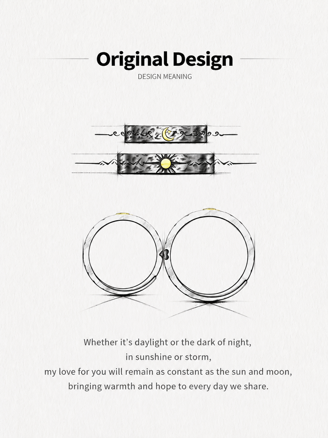 Sun and Moon Sterling Silver Couple Rings - product view 5