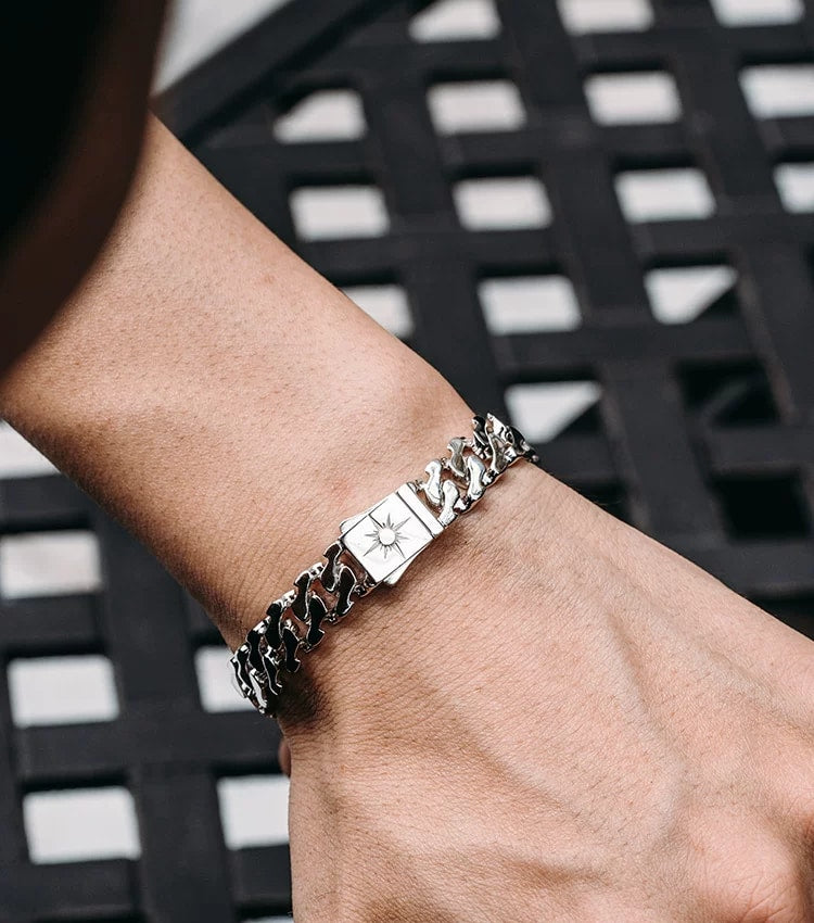 Sun Cuban Link Sterling Silver Biker Bracelet – design view 2