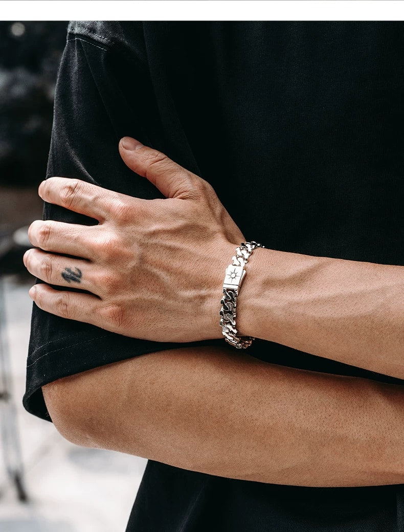Sun Cuban Link Sterling Silver Biker Bracelet – design view 3