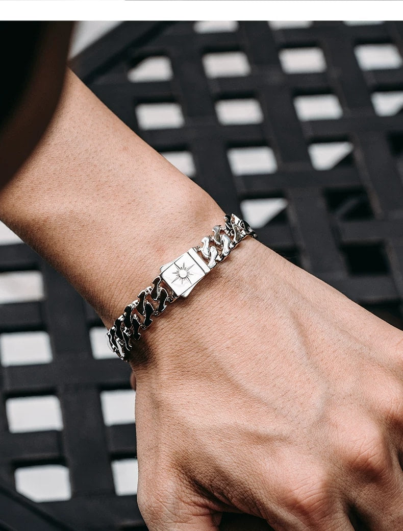 Sun Cuban Link Sterling Silver Biker Bracelet – design view 4
