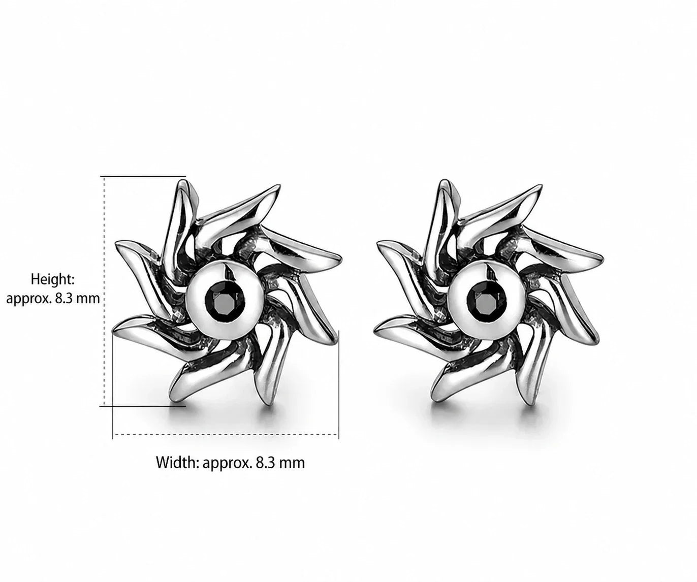 Sterling silver sun stud earrings dimensions