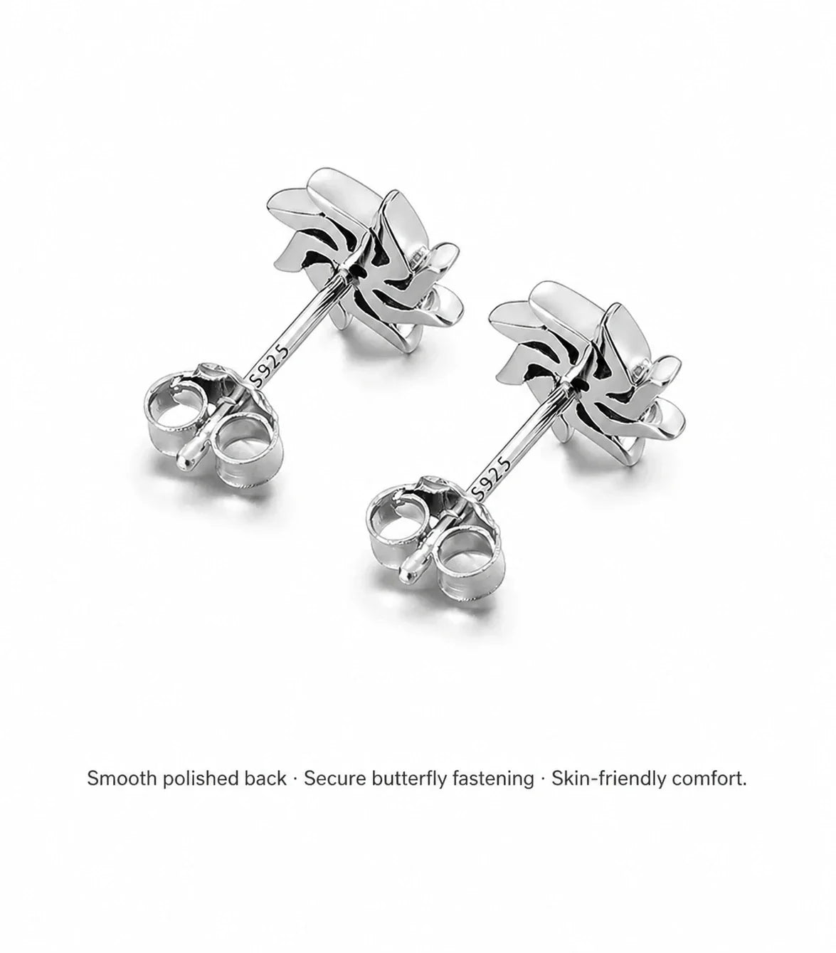 Sterling silver sun stud earrings secure back