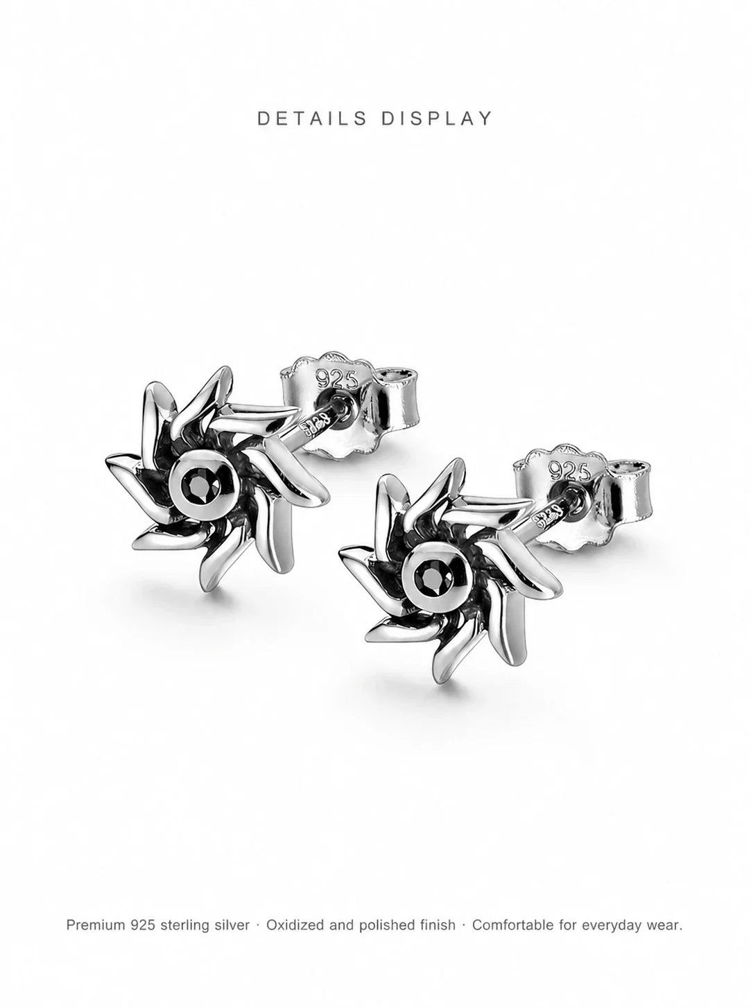 Sterling silver sun stud earrings material details