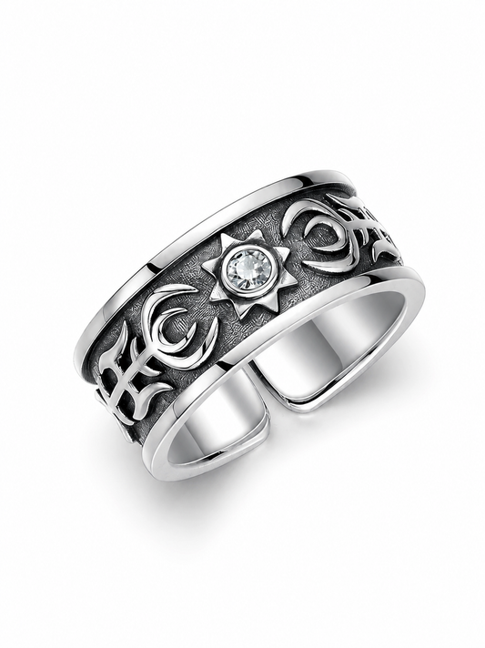 Sun Totem Sterling Silver Biker Ring - product view