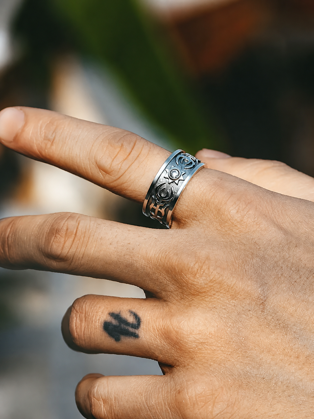 Sun Totem Sterling Silver Biker Ring - product view 3