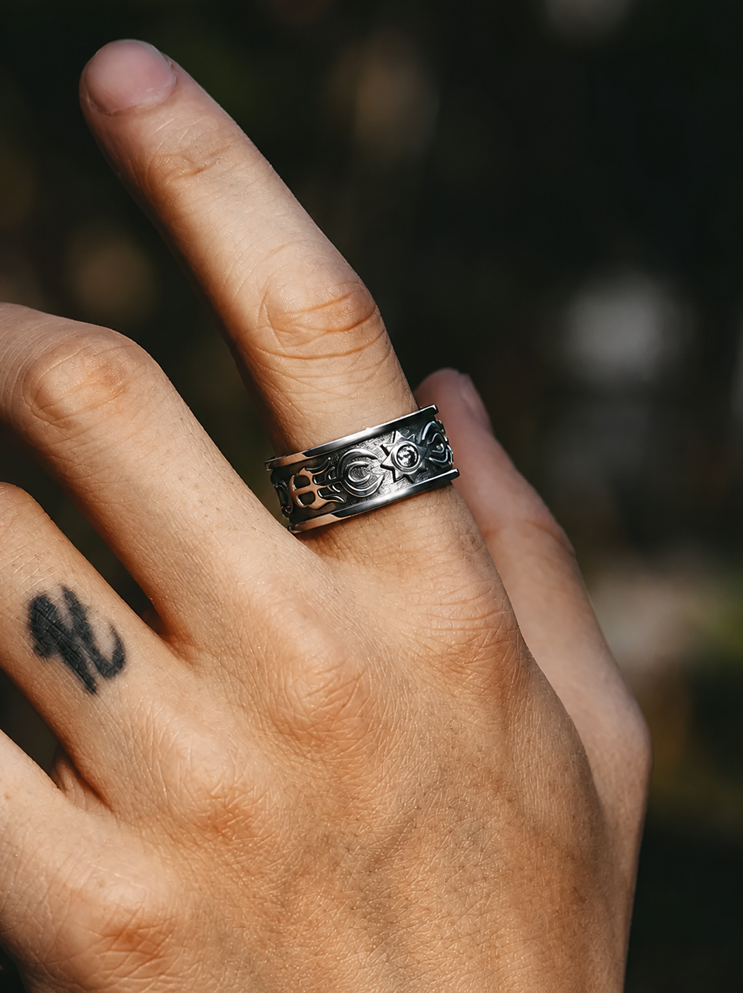Sun Totem Sterling Silver Biker Ring - product view 4