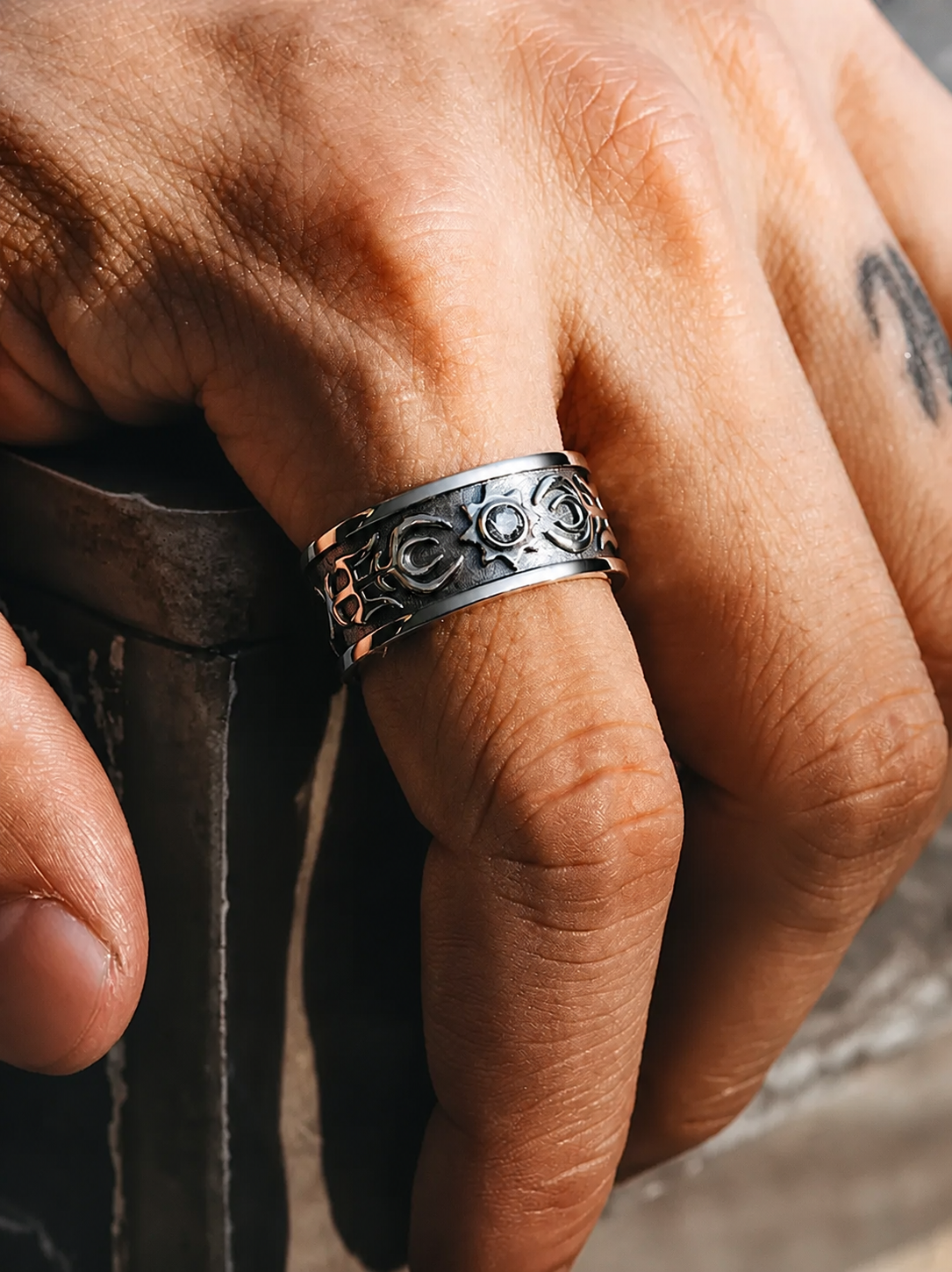 Sun Totem Sterling Silver Biker Ring - product view 5