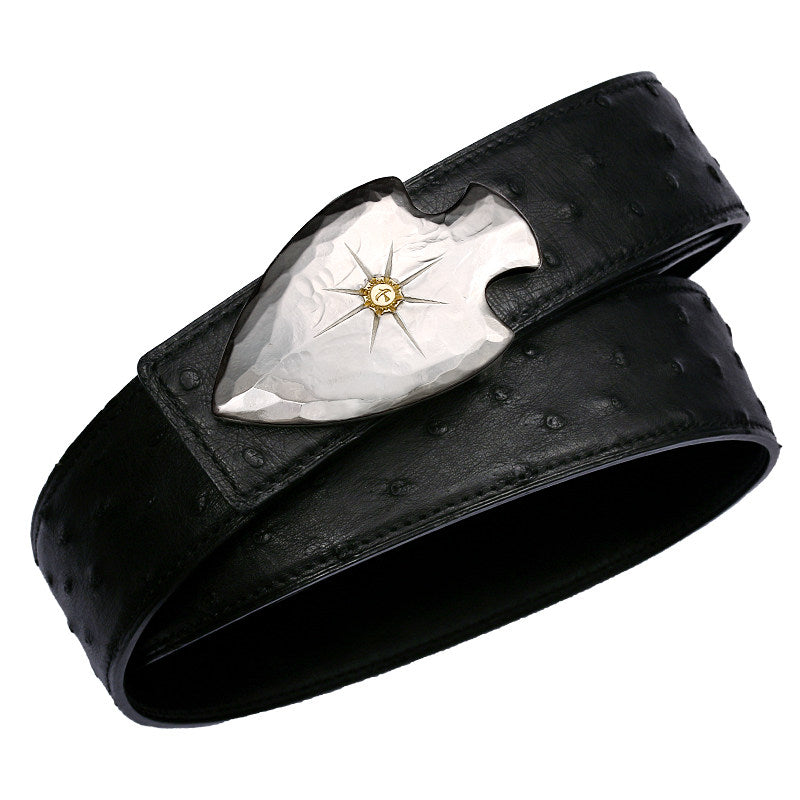 Sword Heart Gold-Accent Silver Bridle Leather Biker Belt — product view