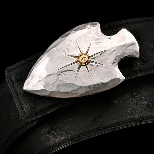 Sword Heart Gold-Accent Silver Bridle Leather Biker Belt — detail view 1