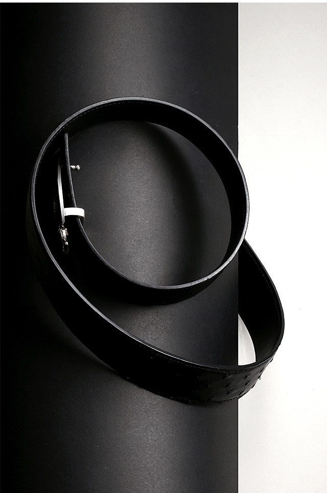 Sword Heart Gold-Accent Silver Bridle Leather Biker Belt — detail view 5