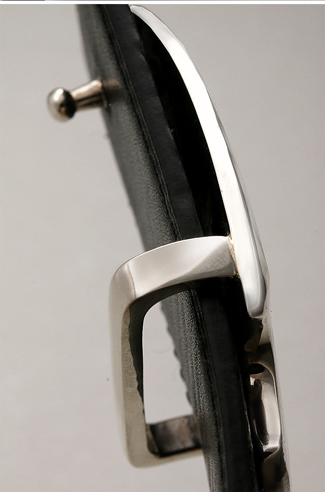 Sword Heart Gold-Accent Silver Bridle Leather Biker Belt — detail view 6