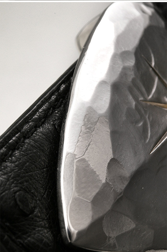 Sword Heart Gold-Accent Silver Bridle Leather Biker Belt — detail view 9