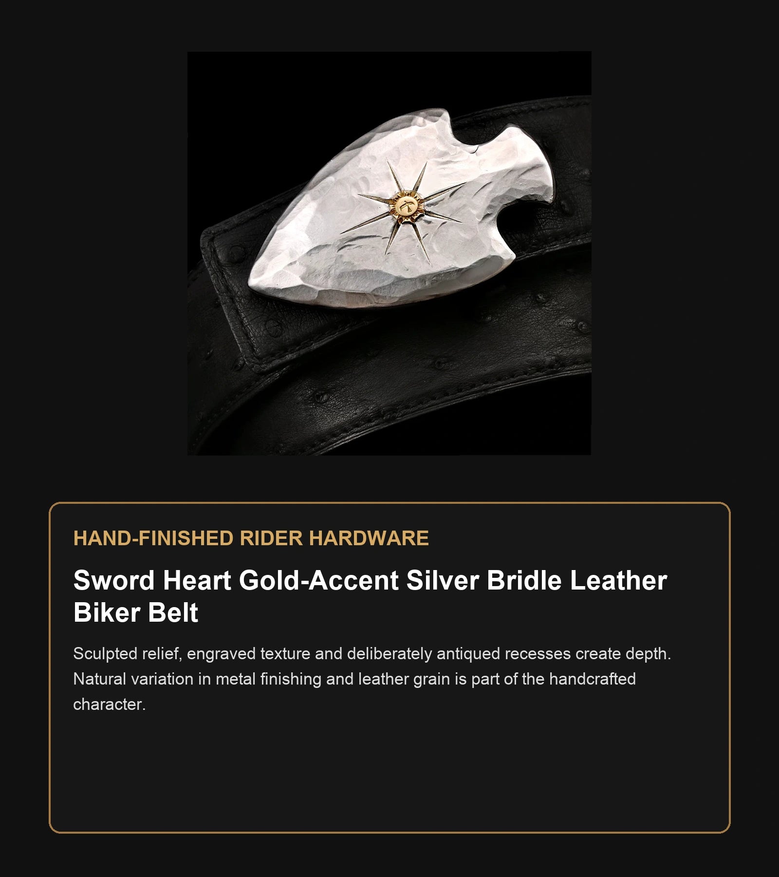 Sword Heart Gold-Accent Silver Bridle Leather Biker Belt craftsmanship guide in English