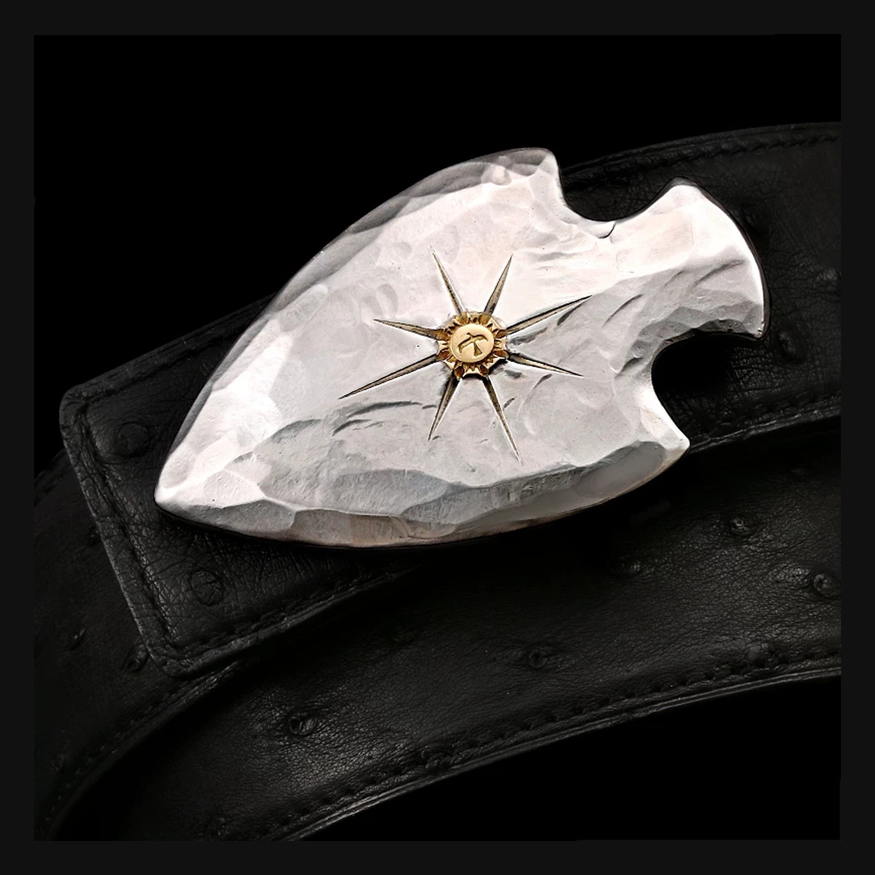 Sword Heart Gold-Accent Silver Bridle Leather Biker Belt product view