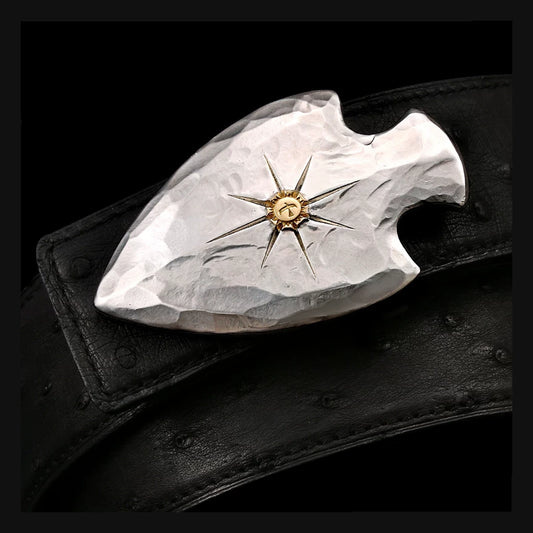 Sword Heart Gold-Accent Silver Bridle Leather Biker Belt product view
