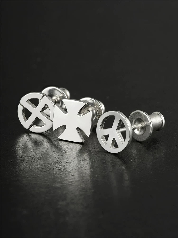 Symbol Sterling Silver Biker Stud Earring product view